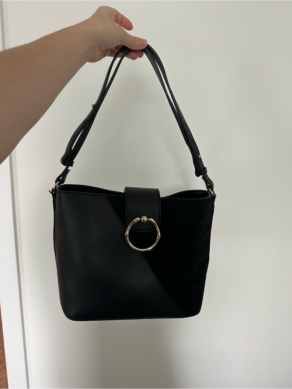 Topshop Black Shoulder Bag with Gold Ring Detail